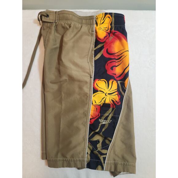 Speedo Swim Shorts Mens Large Orange Brown Floral Board Bermuda Tropical Beach - Picture 1 of 8